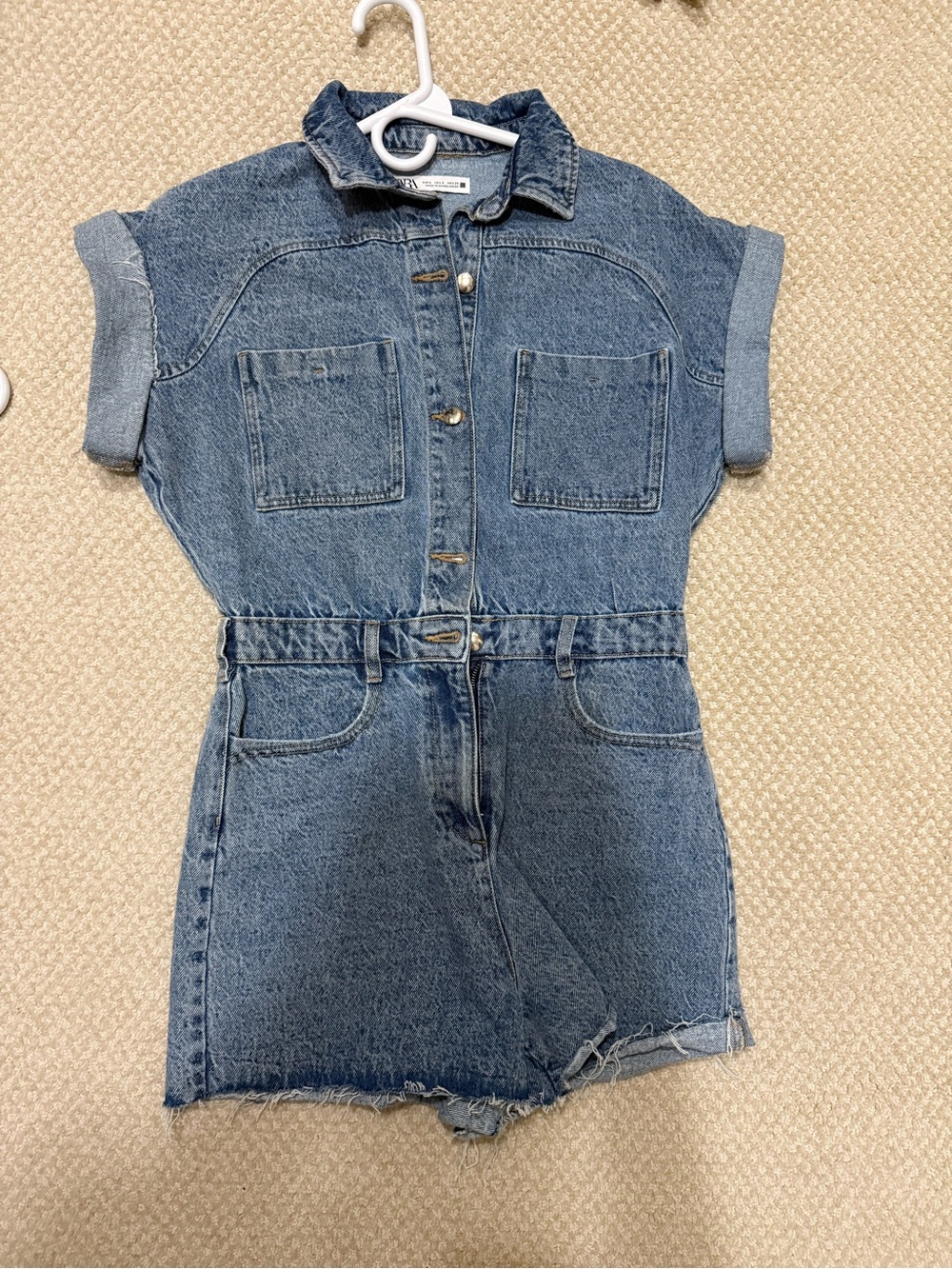 Zara Blue Short Sleeve Denim Romper Dress